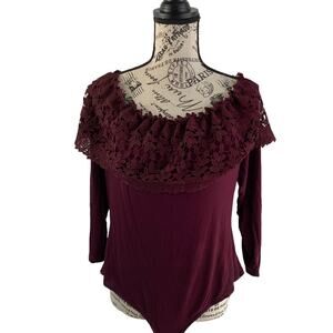 Haute Monde Bodysuit Burgundy Off the shoulder Lace 3/4 Sleeves Womens Plus 3X